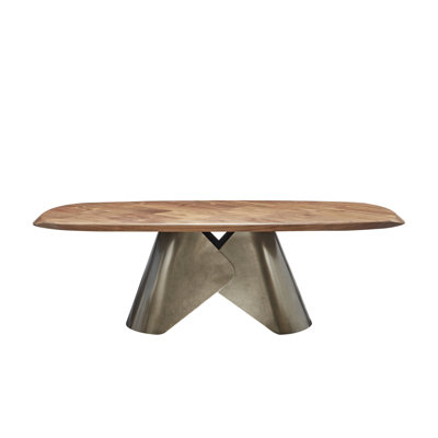 Table de salle à manger Rocco avec base en bronze et plateau en noyer.
