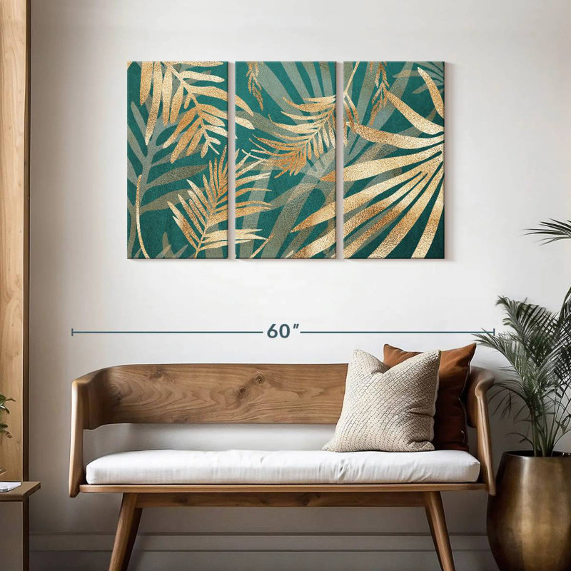 Harnek Glam Leaves Teal II, 28" H x 45" W
