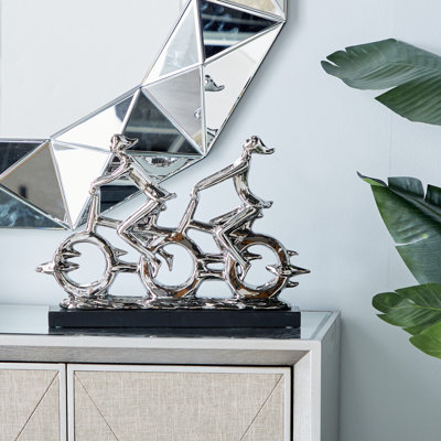 Naresh Polystone People Decorative Silver Sculpture with Bike