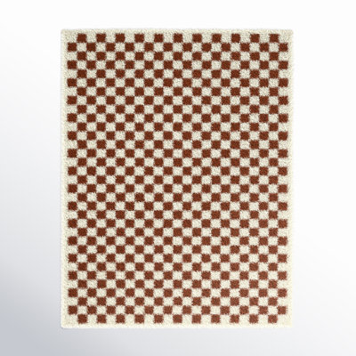 Walker Checkered Burnt Orange/Cream Shag Area Rug
