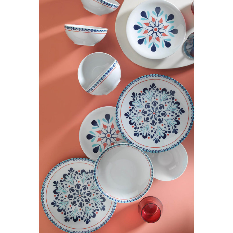 Service de table 24 pièces, 100% porcelaine, comprenant 6 assiettes de service (10,6 po), 6 assiettes (8,3 po), 6 bols (6,3 po), 6 assiettes à dessert (7,9 po) | Va au lave-vaisselle et au micro-ondes | Repas élégants pour toutes les occasions
