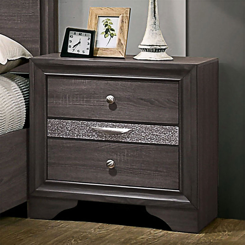 Table de chevet avec tiroirs, Gris