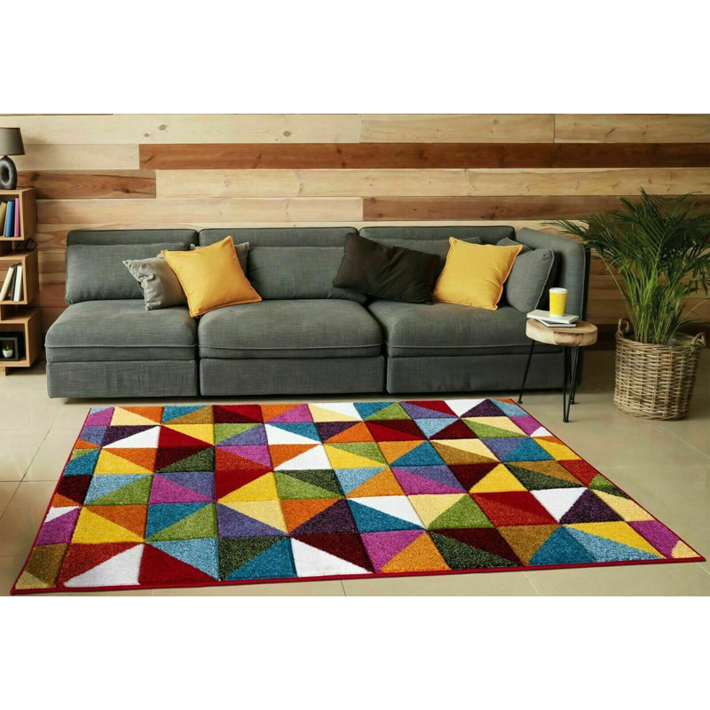 Geometric Hand Carved Area Rug, Rectangle 60 x 110cm