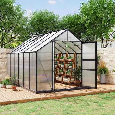 8x12 Greenhouses for Outdoors, Polycarbonate Walk-in Green House with UV Protection, Heavy Duty Greenhouse with Windproof Aluminum Frame, Roof Vent & Quick-Install Design for Backyard or Garden Use