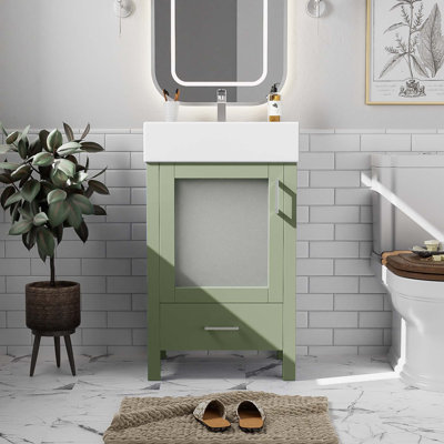 20-Inch bathroom vanity with ceramic sink and ample storage - ideal for small bathrooms, Green