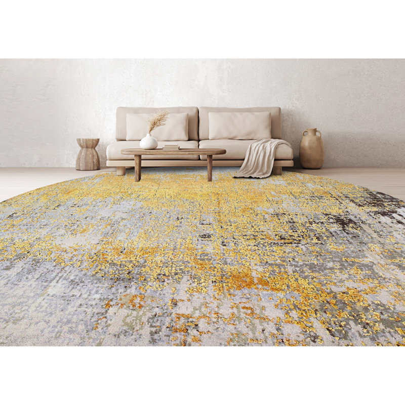 Abstract Area Rug in Gold/Charcoal