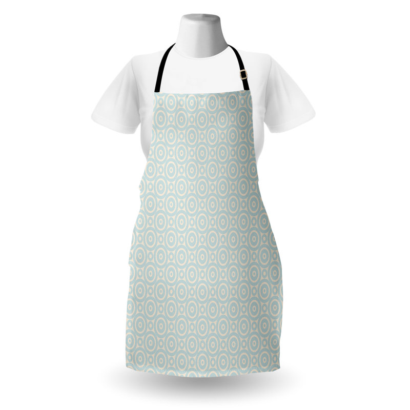 Tablier rétro East Urban Home unisexe, carreau géométrique circulaire, taille adulte, bleu pâle crème