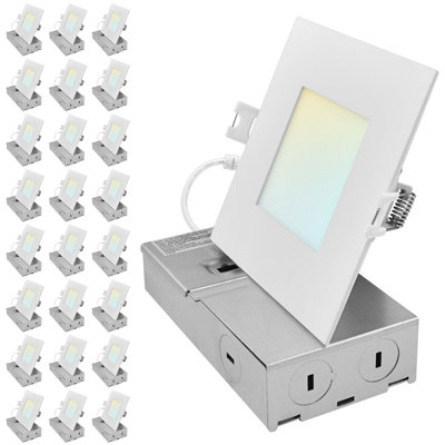 Luxrite 4 Inch Square Canless Spotlight LED Recessed Lighting 5CCT Dual Dimmable Ceiling Light 650/800/1066 Lumens CRI 90, 8W/10W/13W IC Rated 24 Pack