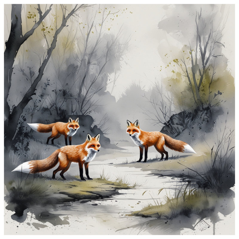 Three Foxes In Forest Blankets, 60in W x 80in H
