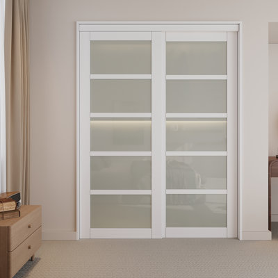 Porte coulissante pour garde-manger en verre givré de 60 po x 80 po avec trousse de quincaillerie complète, prête à être installée