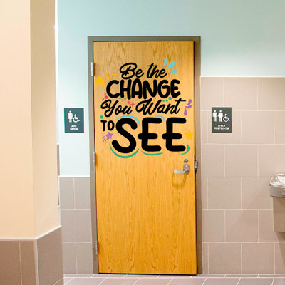 Kids Bedroom Door 20" X 20" Lettering Art Colorful Decoration Sticker - Be The Change That You Want To See Inspirational Quotes Home Living Room Vinyl Adhesive Wall Decal