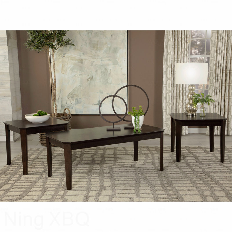 Ensemble de 3 tables basses et tables de bout brun foncé
