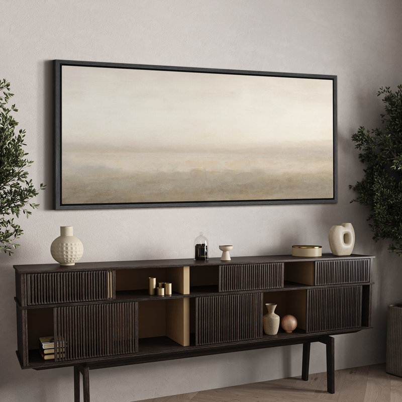 Large Framed Canvas Print Wall Art - Beige Abstract Landscape Print for Modern Neutral Home Decor, Black, 30" H x 60" W