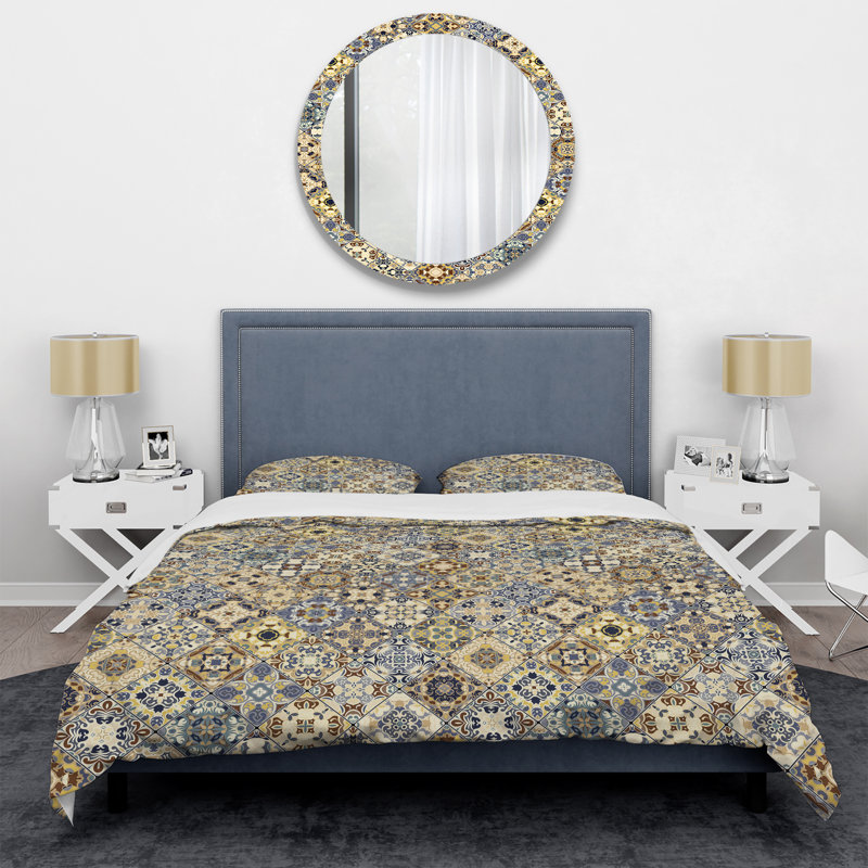 Ensemble de housse de couette en microfibre or / beige, Housse de couette pour grand lit et 2 taies décor
