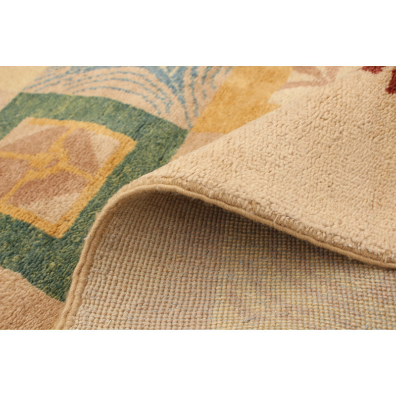 Tapis décoratif beige en laine noué à la main de conception unique 4 pi x 6 pi noué à la main New Age
