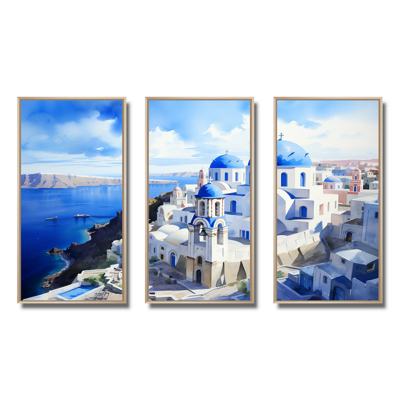 Église côtière Orthodoxe en Grèce 3 - Grèce, art mural, Cadre flottant brun, H 32 po x l 48 po x P 1 po