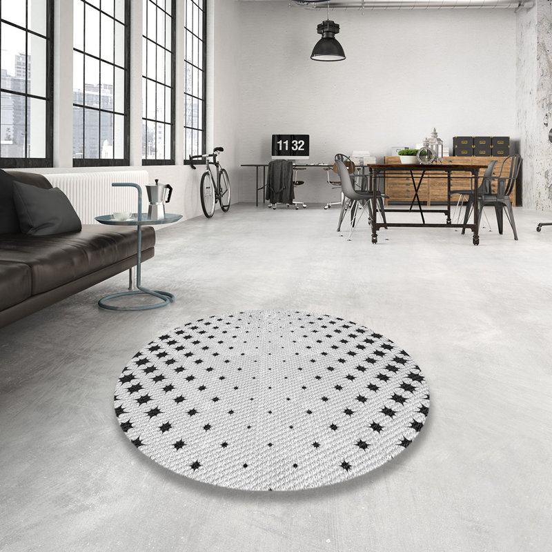 Tapis gris tissé à la machine, Rond 8 pi