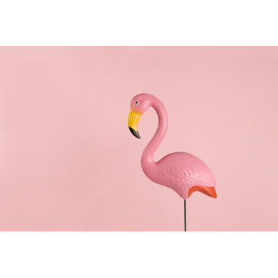 Flamingo On Pink Background by LoulouVonGlup - Wrapped Canvas Print
