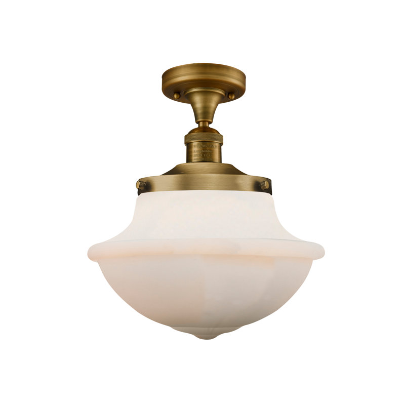 Baptiste Glass Semi Flush Mount, Matte White, Brushed Brass, 6 Watt Vinage LED Bulb