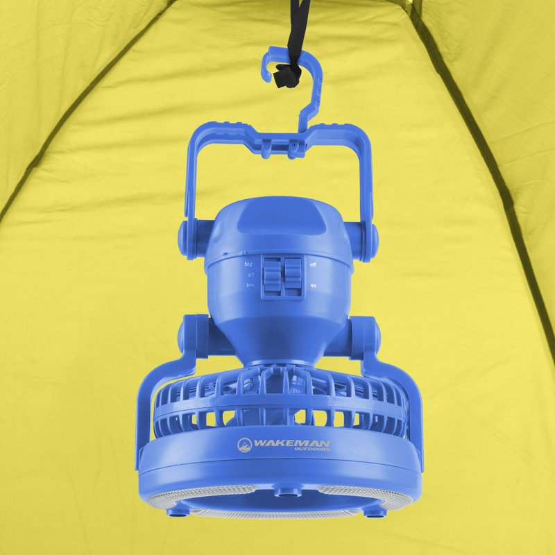 Wakeman Portable 2 in 1 LED Camping Lantern with Fan - Weather-Resistant 18 LED Light, Blue