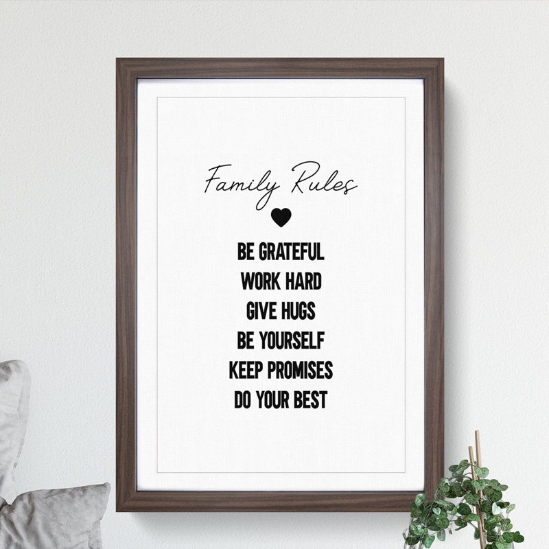 Family Rules - Picture Frame Typography, 90cm H x 65cm W x 2cm D, Walnut