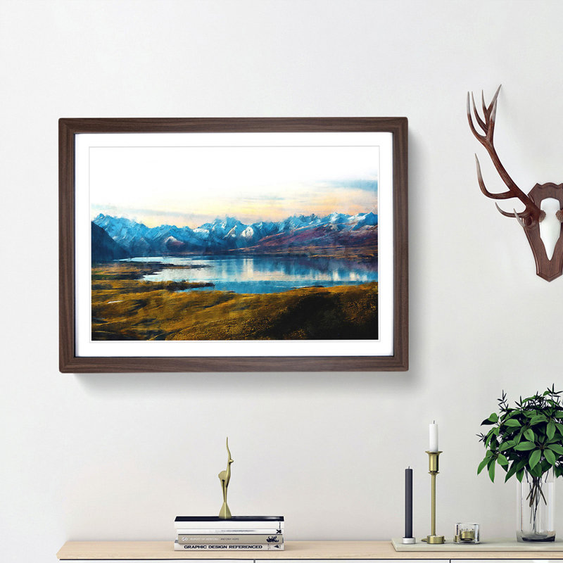 Lake Tekapo in New Zealand - Picture Frame Painting Print, Walnut Framed, 24cm H x 33cm W x 2cm D