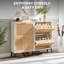Fluted 4 Flip Drawers Shoe Storage Cabinet, White and Natural Oak, 1 Pcs-132114154