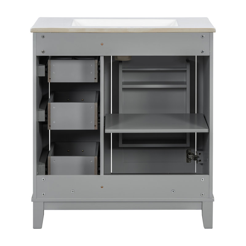 Functional Storage Rubberwood Frame Modern Bathroom Vanity For Compact Spaces