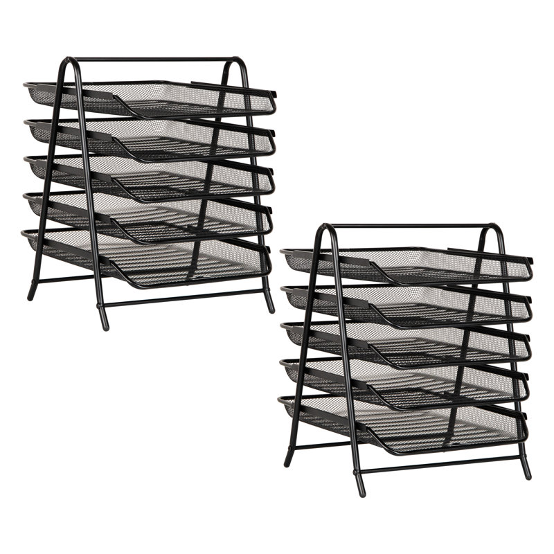Plateau à papier à 5 niveaux, organisateur de bureau, rangement pour dossiers, bureau, filet métallique, ensemble de 2, noir