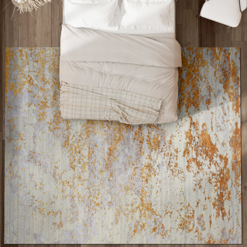 Hand Knotted Area Rug in Natural/Gold/Ivory/Gray, Rectangle 10' x 14'