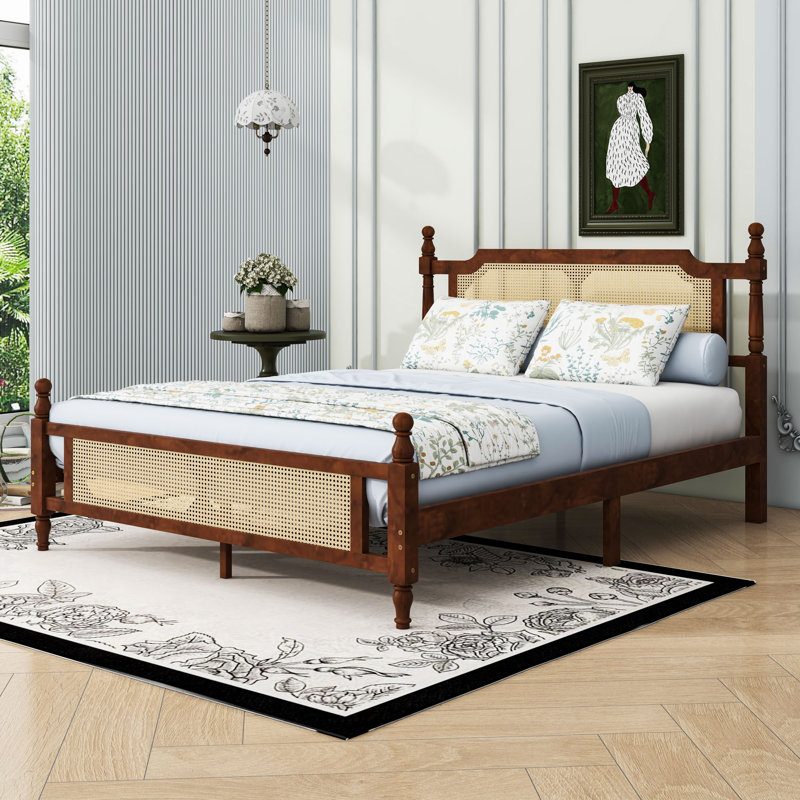 Tête de lit avec rangement sous le lit, Grand lit, Noyer, Veneer