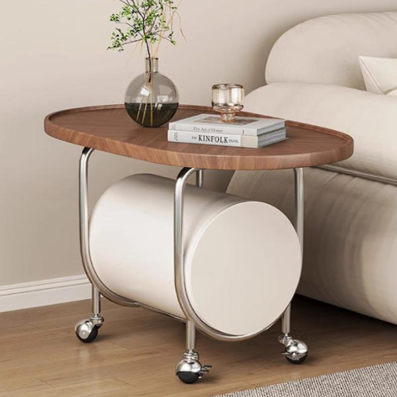 Table basse mobile à conception créative personnalisée, Brun, H 21,65 po x L 31,49 po x l 19,68 po, Blanc / argenté