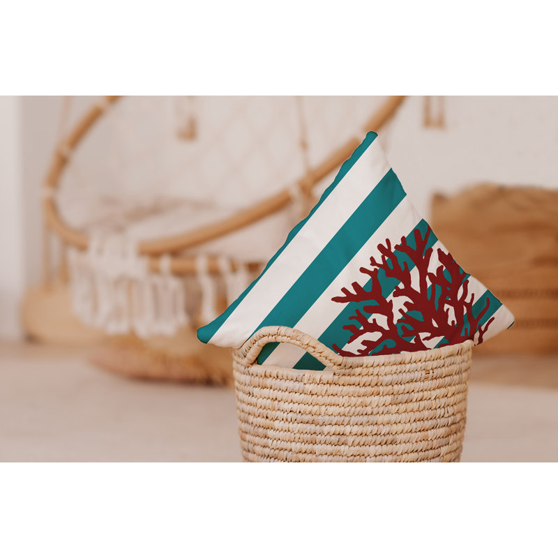 Coussin Bee and Comb, H 16 po x l 16 po, Denim / blanc / rayures rouges