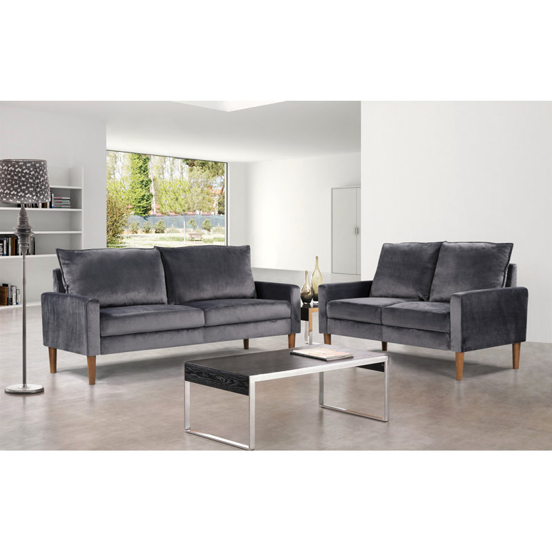 Canapé Ediline, Velours gris, H 29,5 po x l 53 po x P 31 po