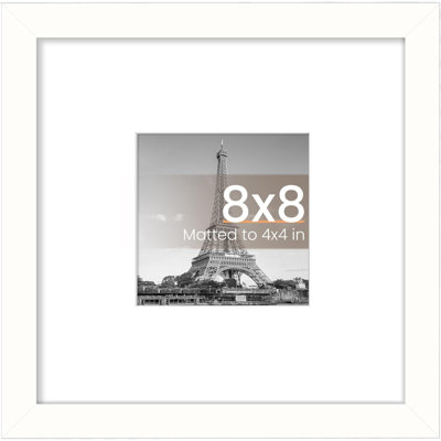 8X8 Picture Frame, Display Pictures 4X4 With Mat Or 8X8 Without Mat, Wall Hanging Photo Frame, White, 1 Pack