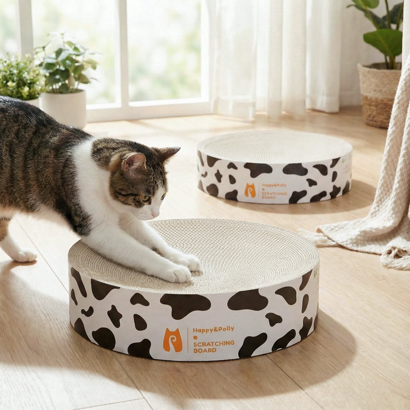  Lit en carton pour chat, griffoir rond pour chats d'intérieur, double face utilisable, Blanc