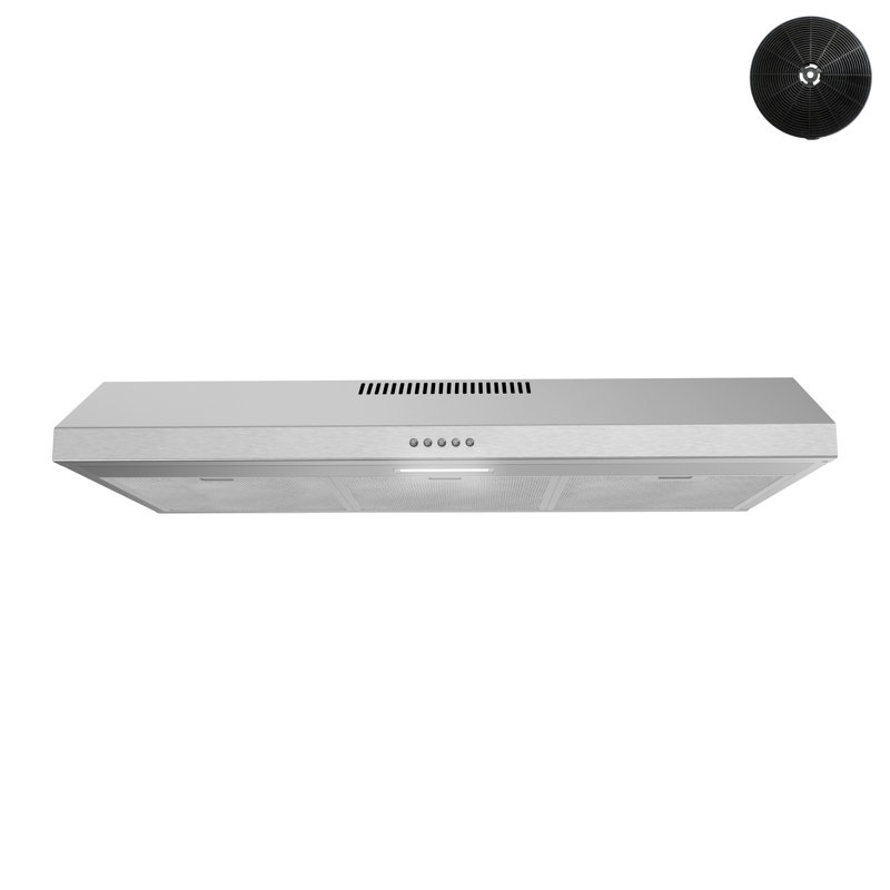 Streamline 36 In. Macerata Ductless Undermount 80 CFM Range Hood In Brushed Stainless Steel With Mesh Filters, Push Button Control, LED Light