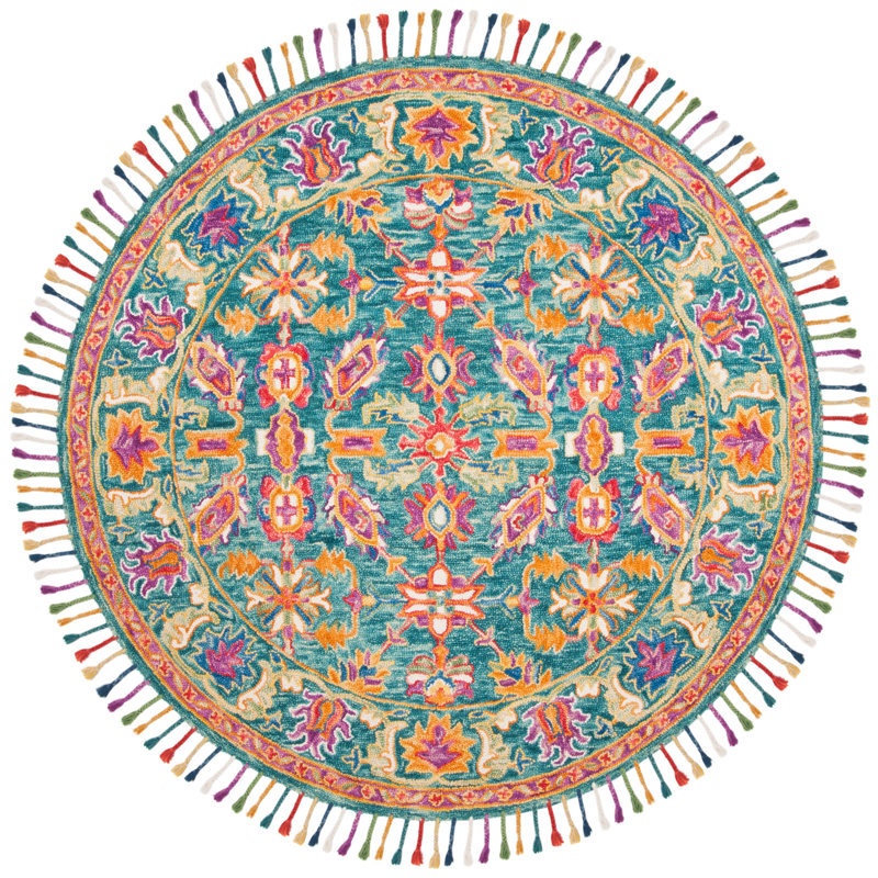 Tapis floral en laine touffeté à la main Vahakn, Rond 7 pi