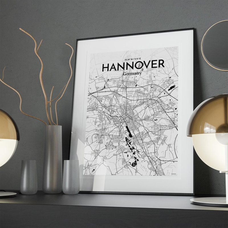 «Hannover City Map», impression, Noir / blanc, H 27,6 po x l 19,7 po