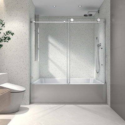 Frameless One Fixed And One Shifted Shower Door,Stainless Steel Large Pulleys With Adjustable Soft Closing Function,With Nano Easy Cleaning,Stick Explosion-Proof Menbrance