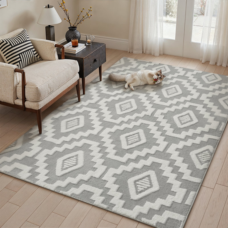 Charles Washable Shag Rug Tufted Area Rug With Non-Slip Backing, Rectangle 4' x 6', Gray