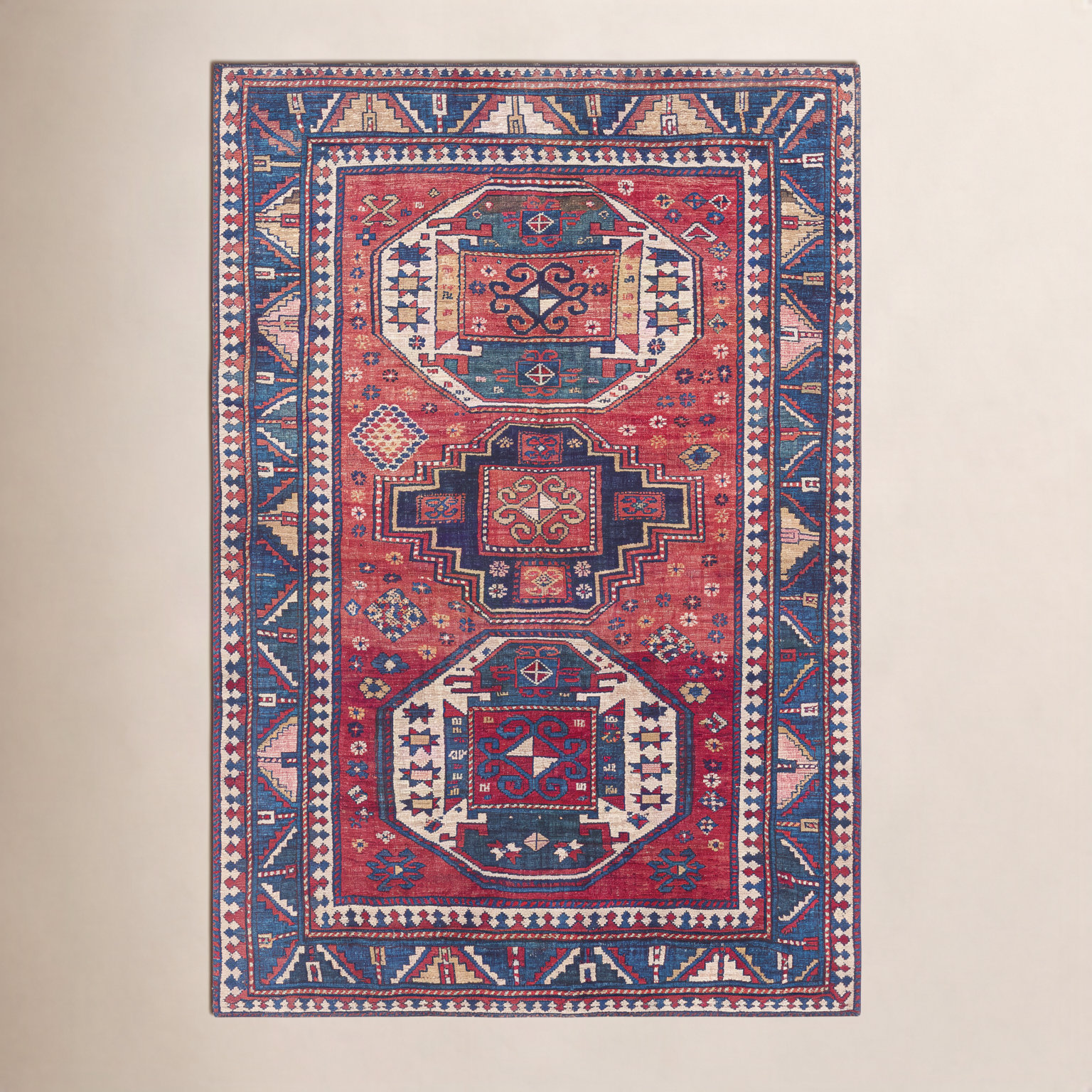 Broden Navy Red Oriental Rug, Rectangle 3'6" x 5'6"