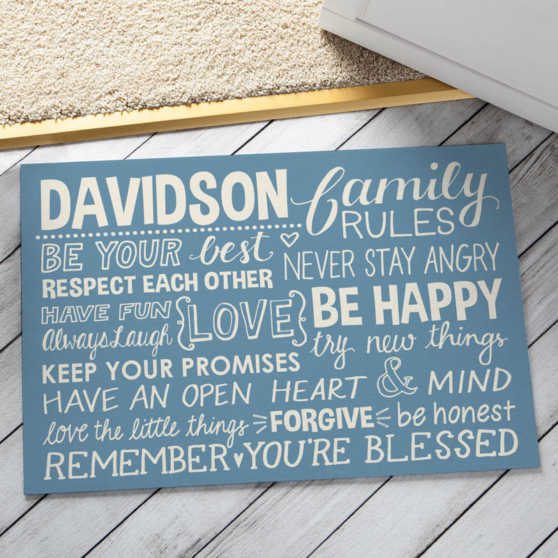 Tapis de porte intérieur antidérapant Patterson Family Rules 27 po x 18 po, Oui, Bleu