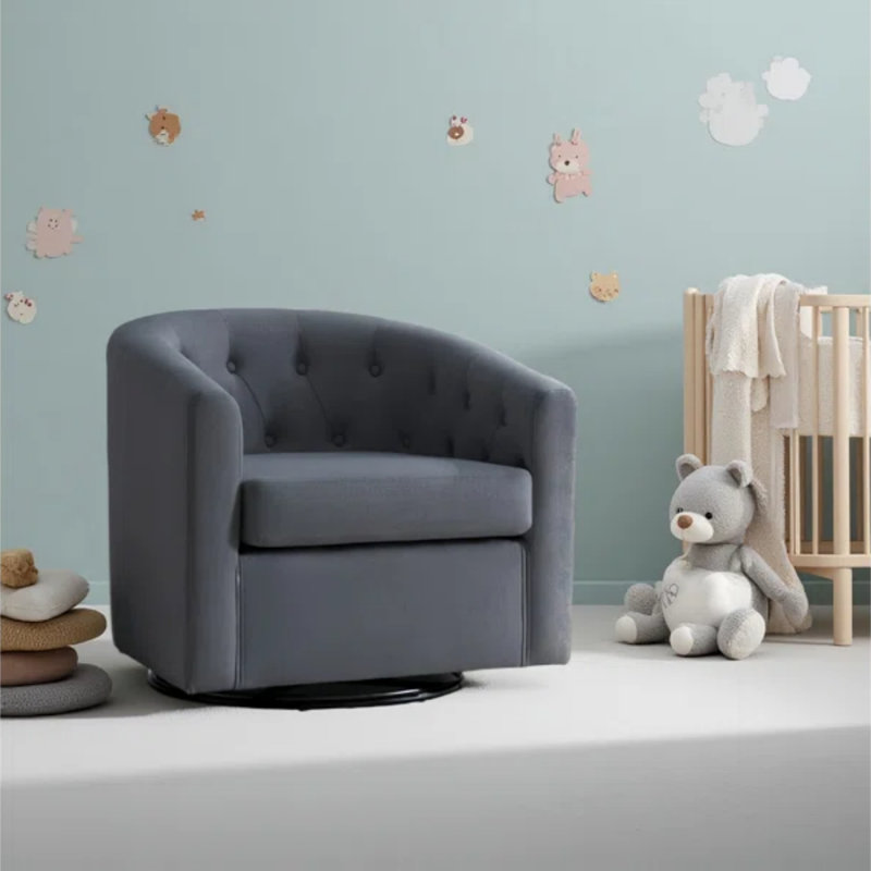 Raulin 29.5'' Wide Modern Soft Linen Upholstered Tufted Arm Accent Chair with Swivel, Gray 100% Linen