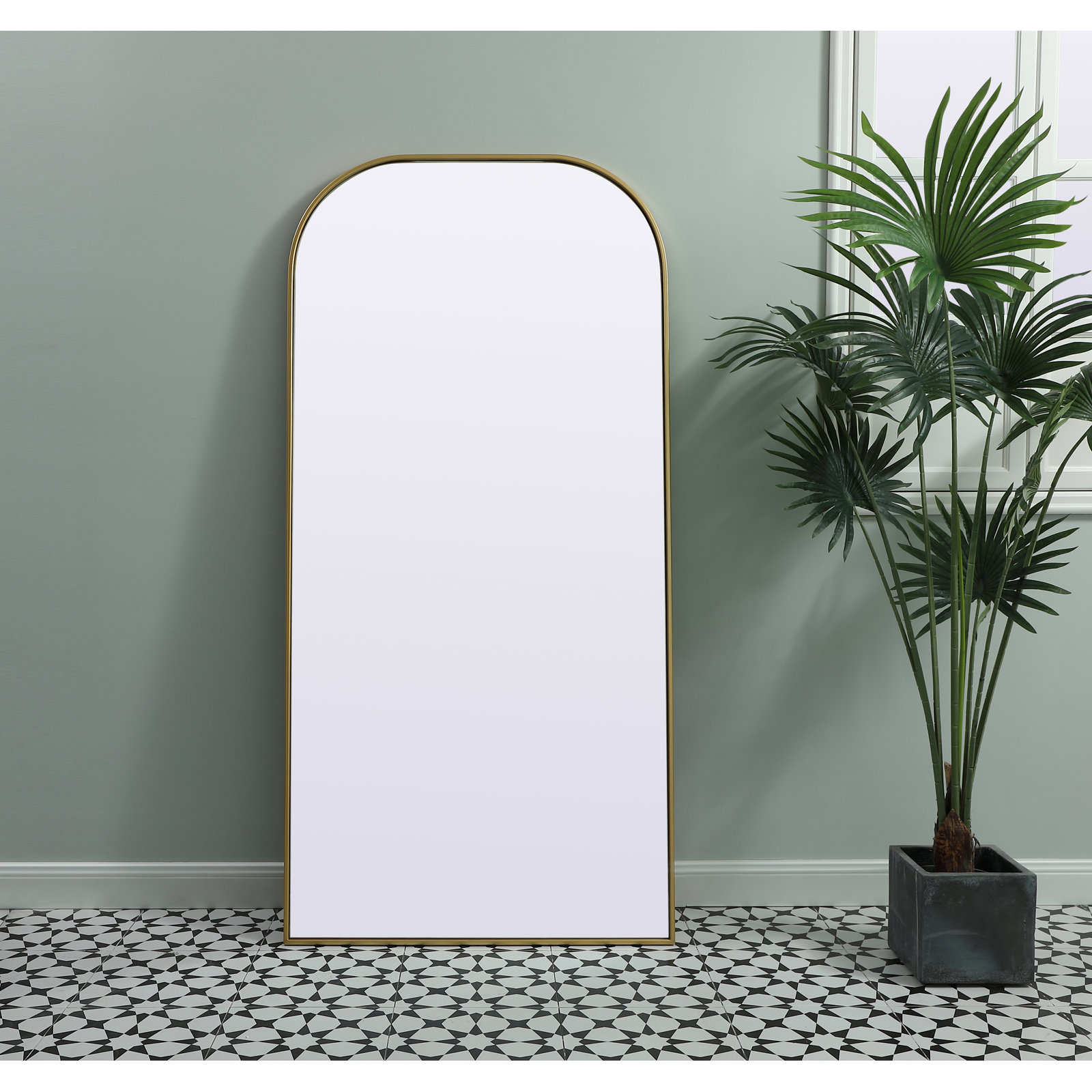 Sabine Metal Wide Arch Wall Mirror, 66" x 32", Brass