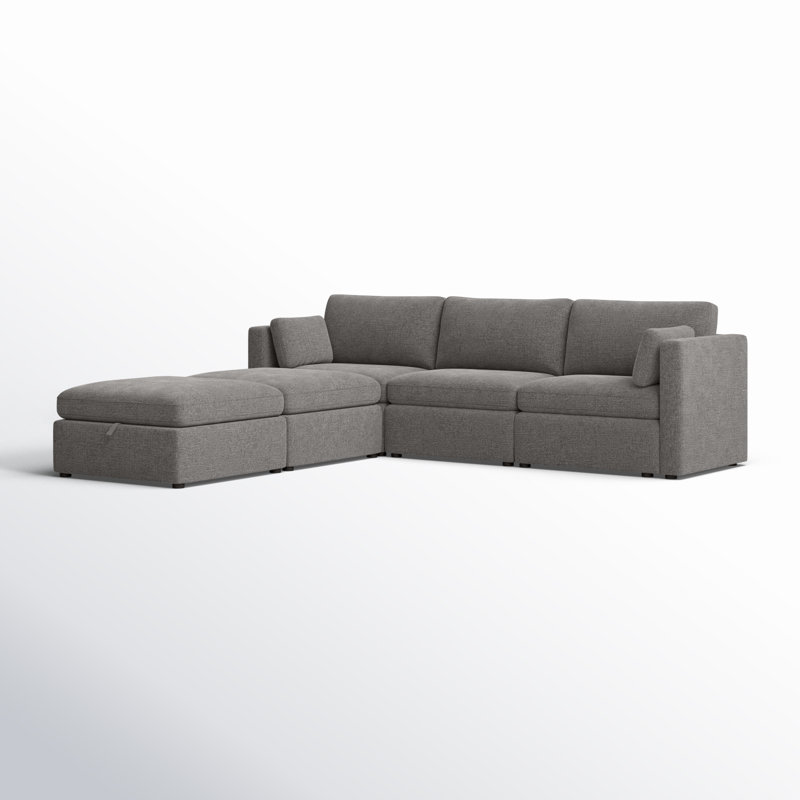 Canapé modulaire rembourré 5 pièces 112,6 po Winfree, Mélange de lin gris fossile