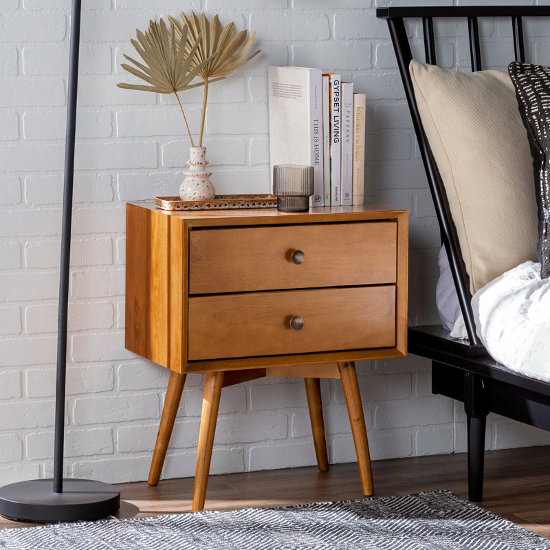 Table de chevet en bois massif Mid-Century, Caramel