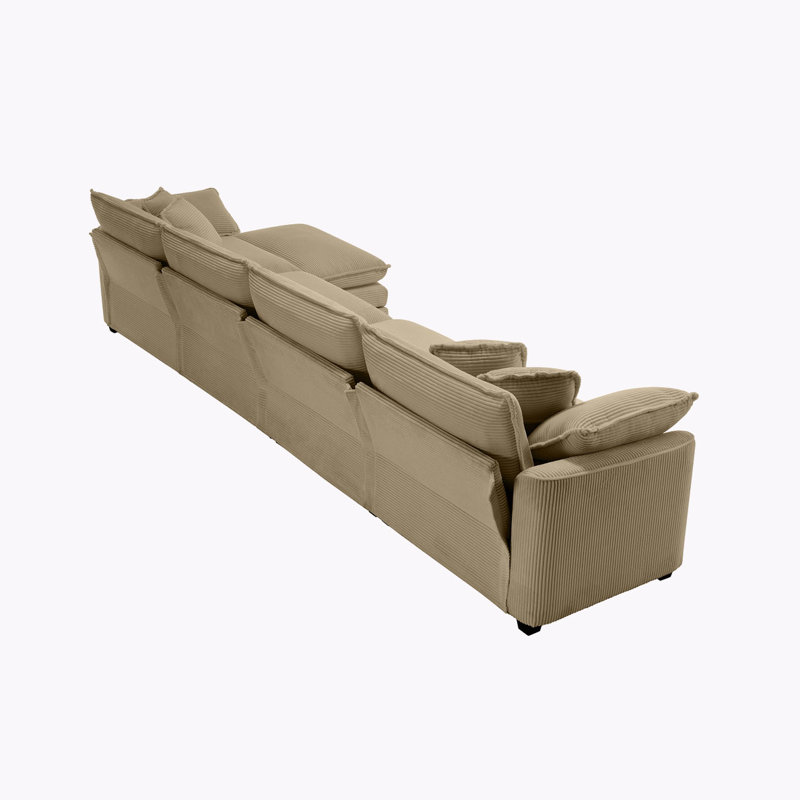 Jonathan L-Shaped Corduroy Sectional Sofa with Ottoman & Pillows, 33.85" H x 149.6" W x 34.25" D, Tan  Corduroy
