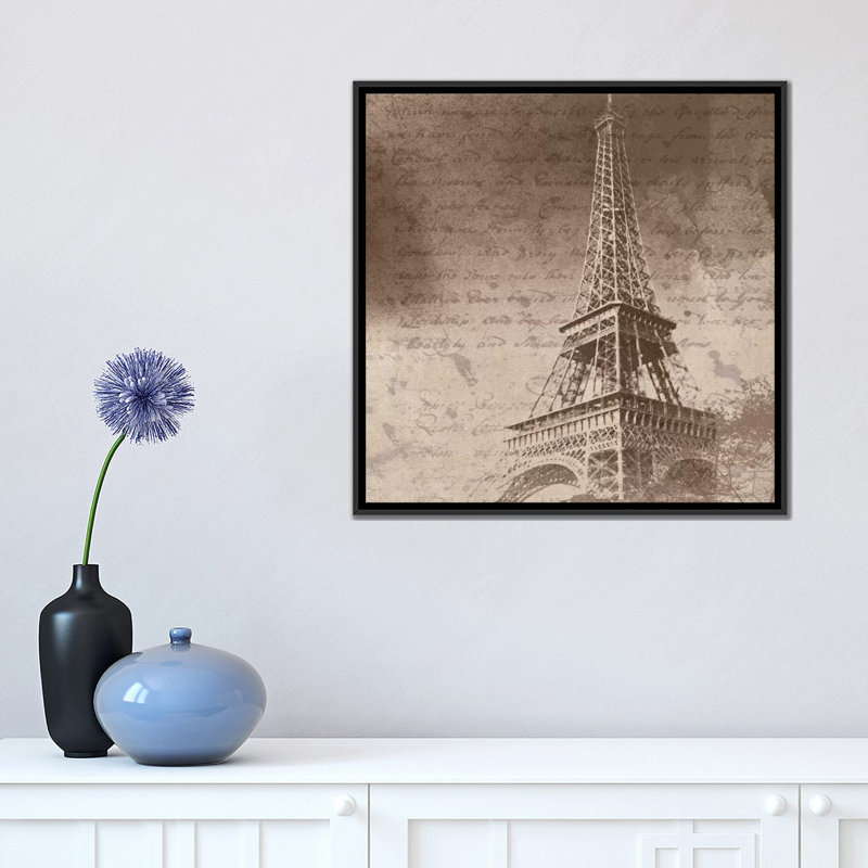 Tour eiffel, impression sur toile tendue, H 18 po x l 18 po x P 1,5 po, Toile avec cadre noir, Pas de tapis