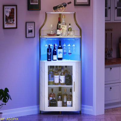 Corner Wine & Bar Cabinet - Holds 50+ Bottles, Glass Holder & Adjustable Shelves, MDF by babevy